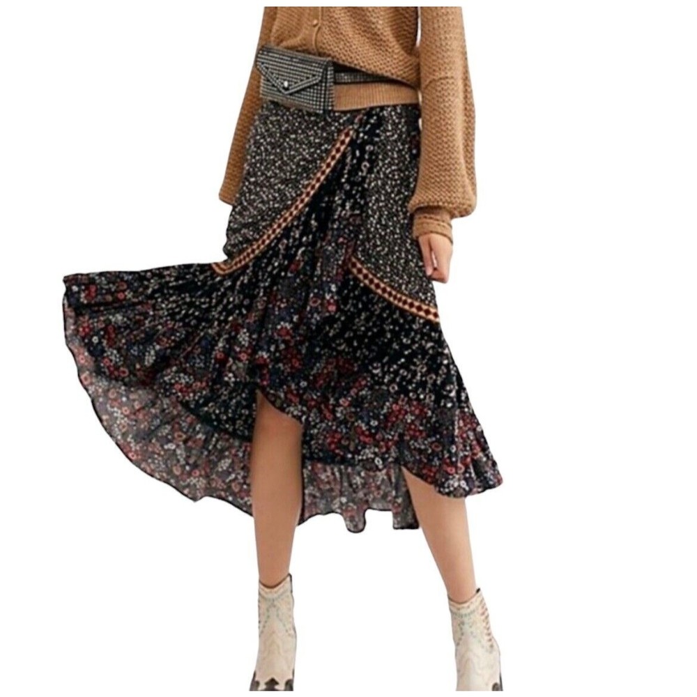 Free People Esmeralda Mixed Print Floral Wrap Skirt